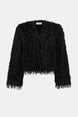 Black feathered jacket on a white background