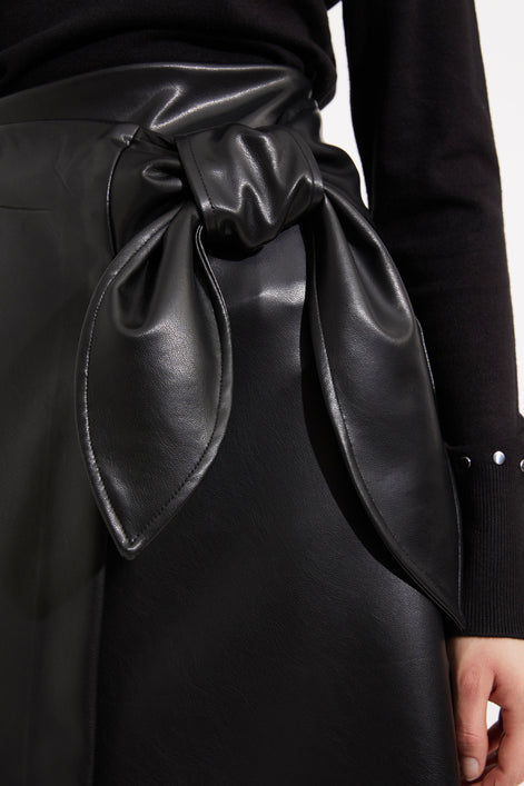Knee Length Faux Leather Skirt