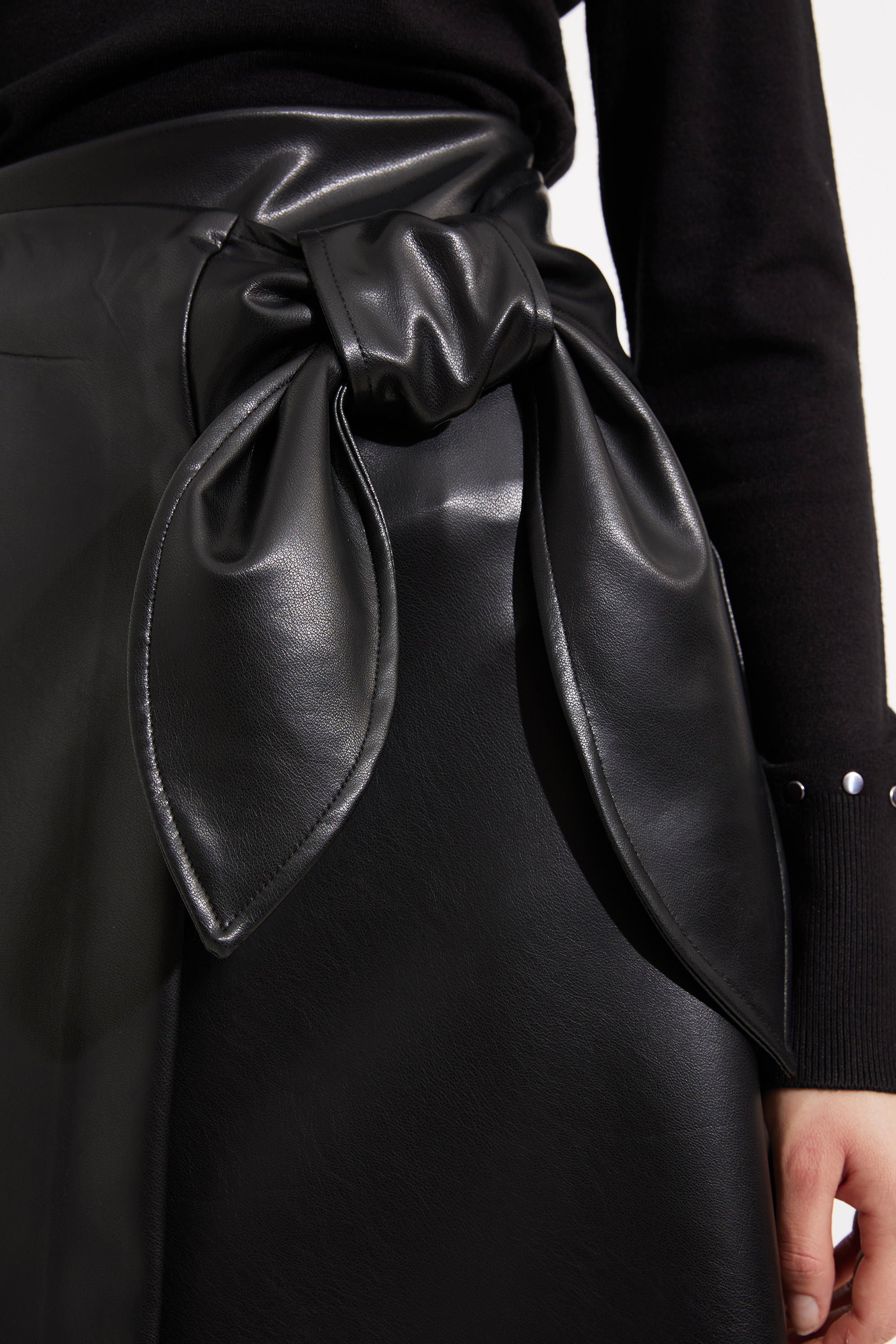Knee Length Faux Leather Skirt