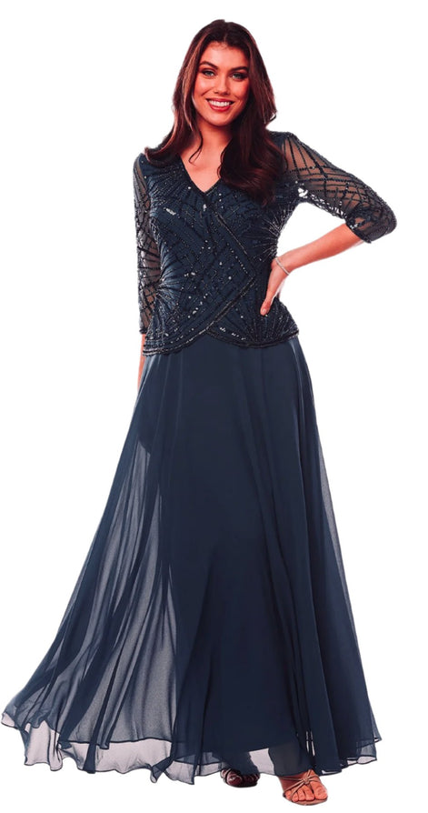 Long Chiffon Skirt with Beaded Sleeve and Bodice