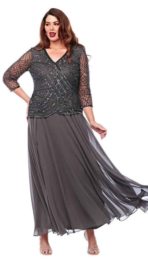 Long Chiffon Skirt with Beaded Sleeve and Bodice