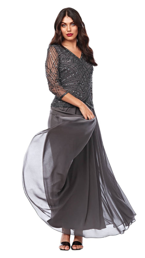 Long Chiffon Skirt with Beaded Sleeve and Bodice