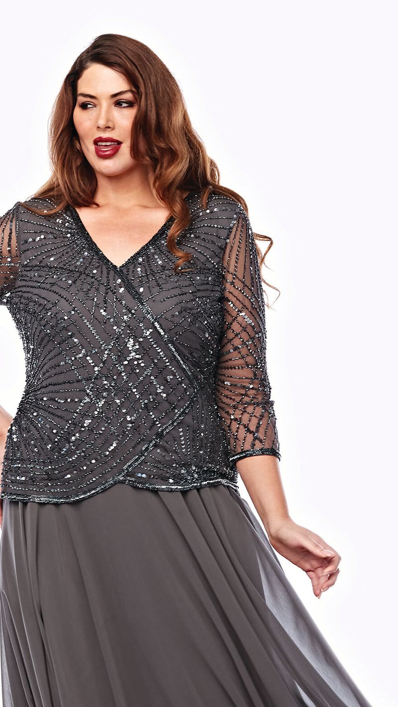 Long Chiffon Skirt with Beaded Sleeve and Bodice