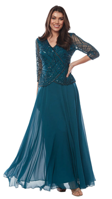 Long Chiffon Skirt with Beaded Sleeve and Bodice