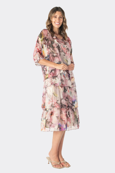 Floral Knee Length Dress with Batwing Sleeve
