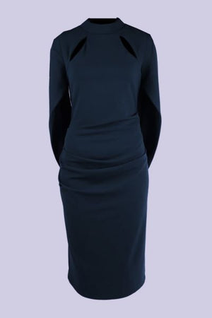 Special Occasion Caped Navy Crepe Dress 1508