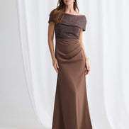 Full Length Gown with Off the Shoulder Overlay 615