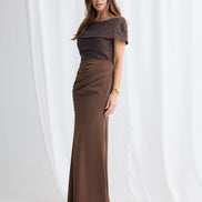 Full Length Gown with Off the Shoulder Overlay 615