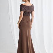 Full Length Gown with Off the Shoulder Overlay 615