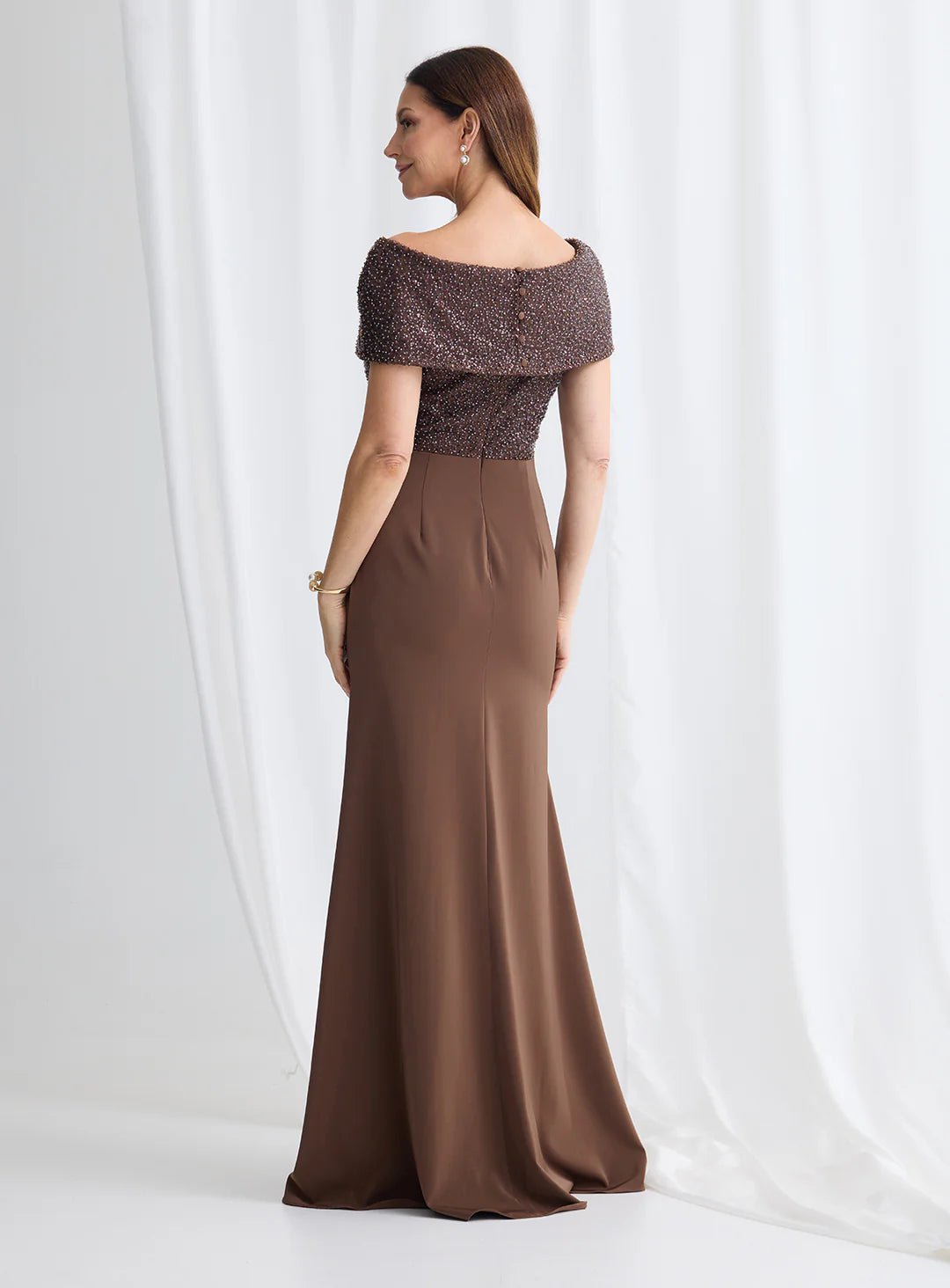 Full Length Gown with Off the Shoulder Overlay 615