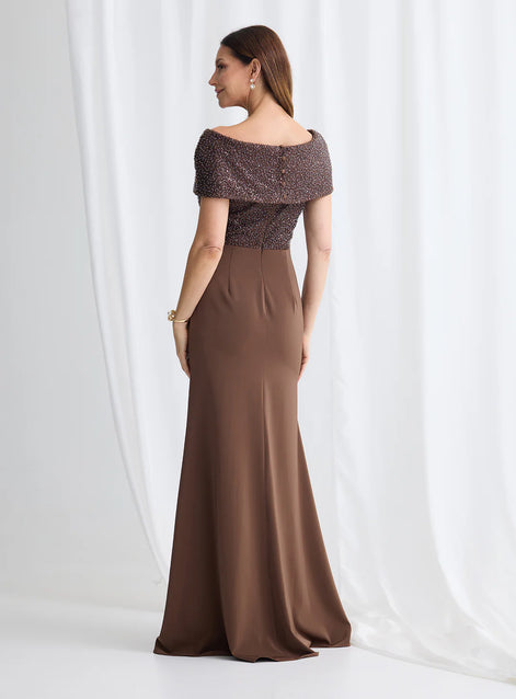 Full Length Gown with Off the Shoulder Overlay