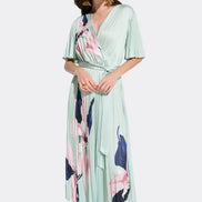 Satin Floral Print Fit And Flare Dress 776