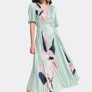 Satin Floral Print Fit And Flare Dress 776