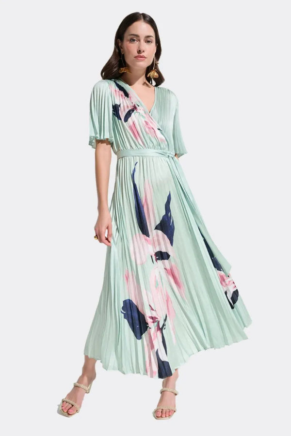 Satin Floral Print Fit And Flare Dress 776