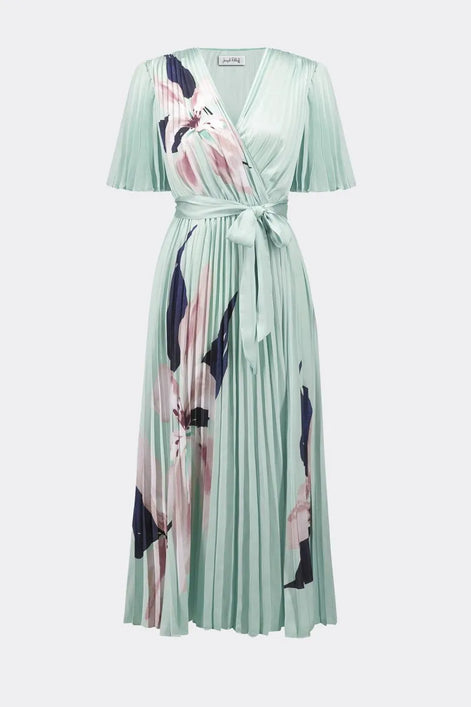 Satin Floral Print Fit And Flare Dress 776