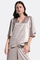 Satin Rhinestone Boxy Tunic With Flutter Sleeves 780
