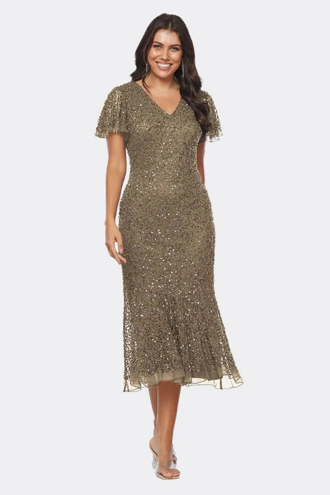 Sequined Midi Dress with Short Sleeves 1581
