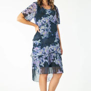 Abstract Floral Print Layered Chiffon Dress 1560