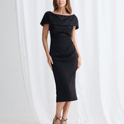 Off the Shoulder Beaded Mid-Length Dress 1586