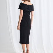 Off the Shoulder Beaded Mid-Length Dress 1586