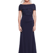 Full Length Gown with Off the Shoulder Overlay 615