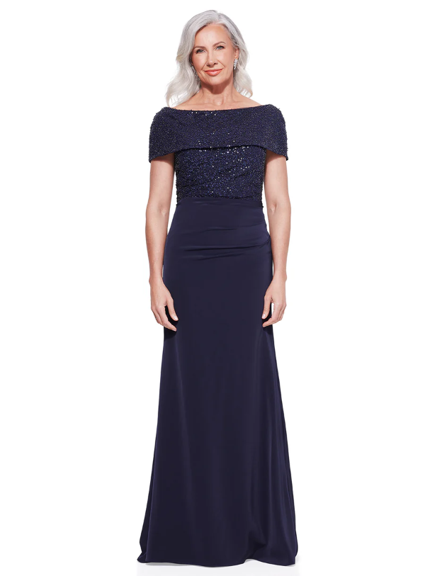 Full Length Gown with Off the Shoulder Overlay 615
