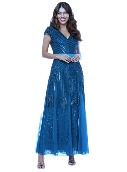 Long Beaded Dress with Mermaid Tulle Skirt