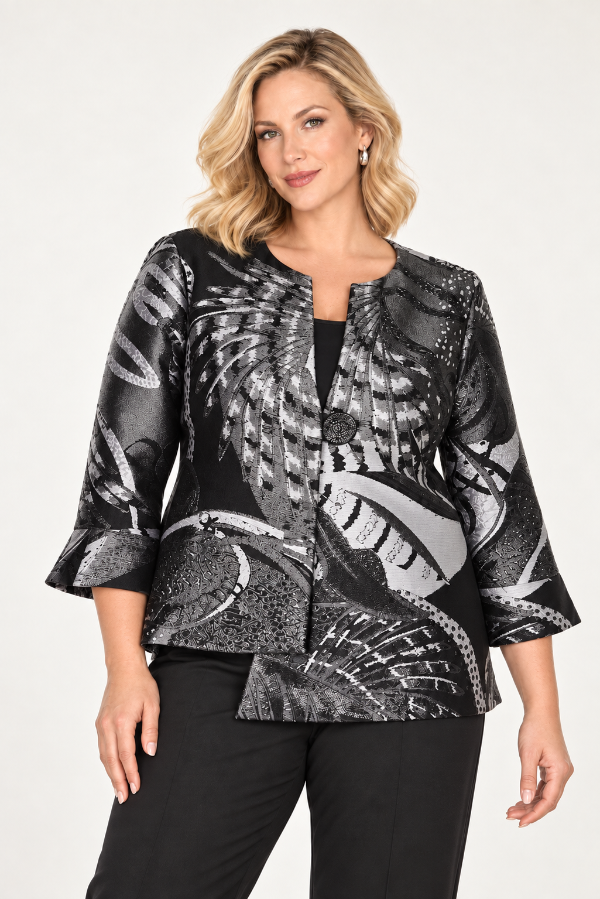 Flared 3\4 Sleeve Woven Jacket with Embellished Clasp 871