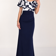 Long Off Shoulder Crepe Gown 824