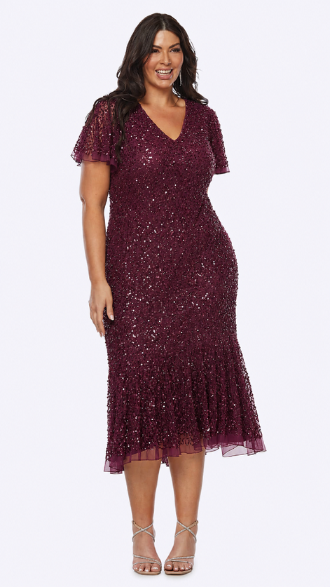 Stretch Sequins Midi Length Dress 840