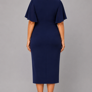 Midi Dress with Short Flutter Sleeves and Cascade Frill Detail 846