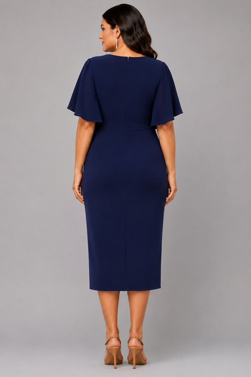 Midi Dress with Short Flutter Sleeves and Cascade Frill Detail 846