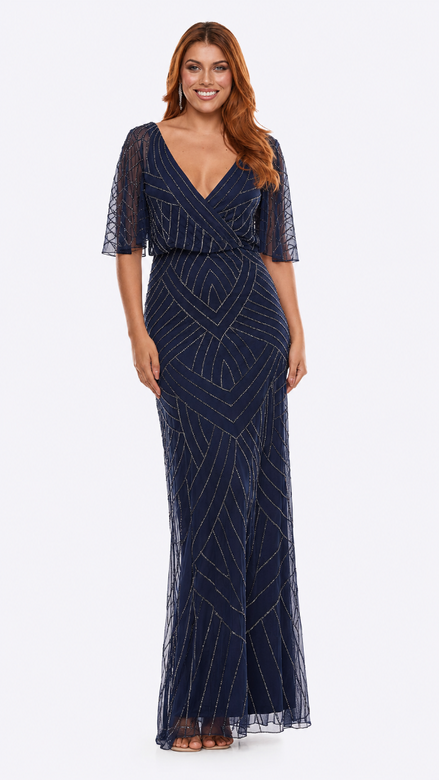 Long Mesh Beaded Dress 716