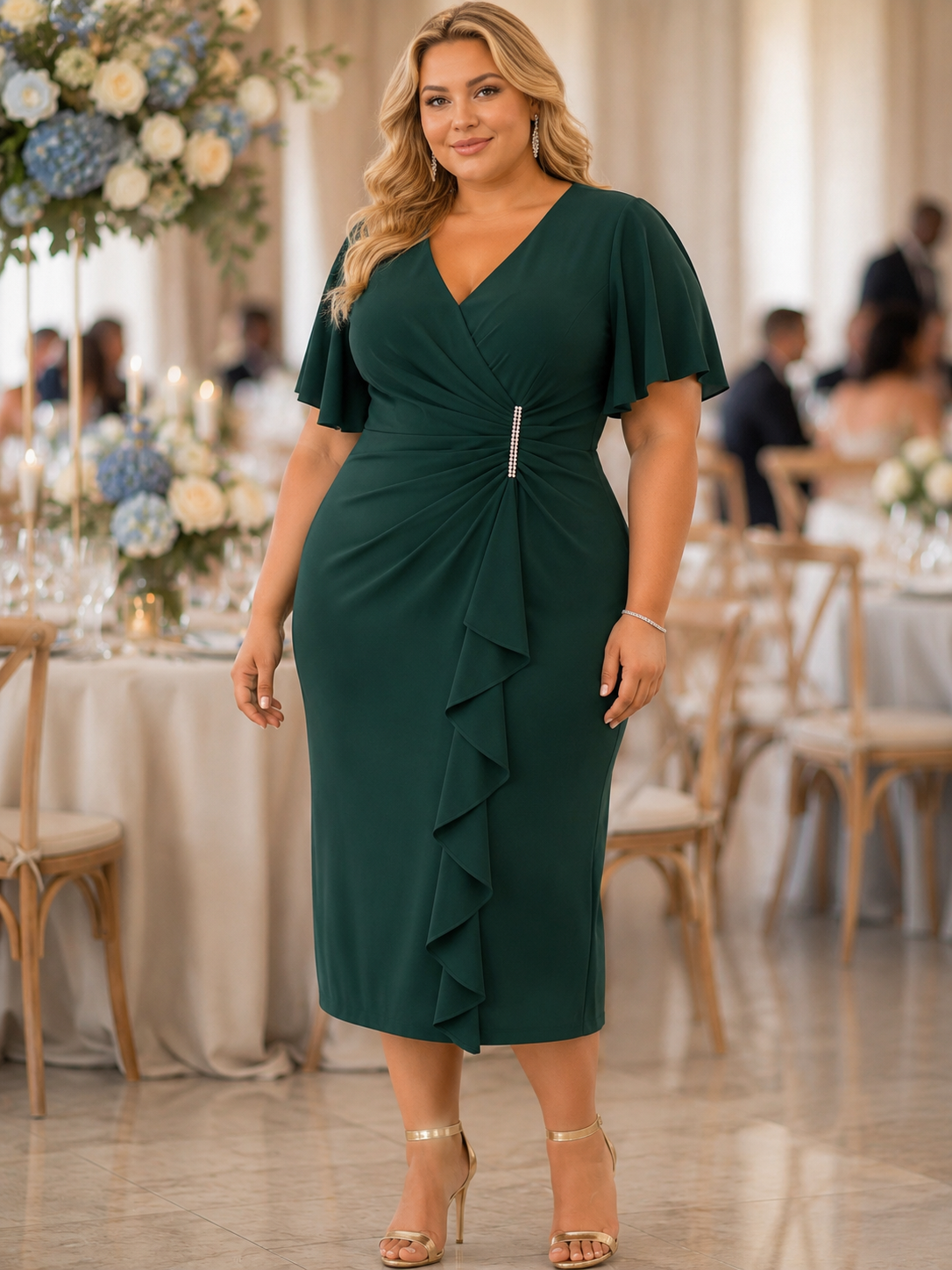 Midi Dress with Cascade Frill Detail 847