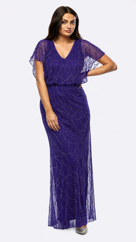 Long Stretch Mess Beaded Gown 636