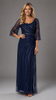 3/4 Sleeve Long Sequin Dress with High Waist Cinche - SALE 335