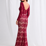 Long Sleeved Lace Dress With Sheer Neckline 831