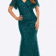 Long Beaded Dress with Front Split 721
