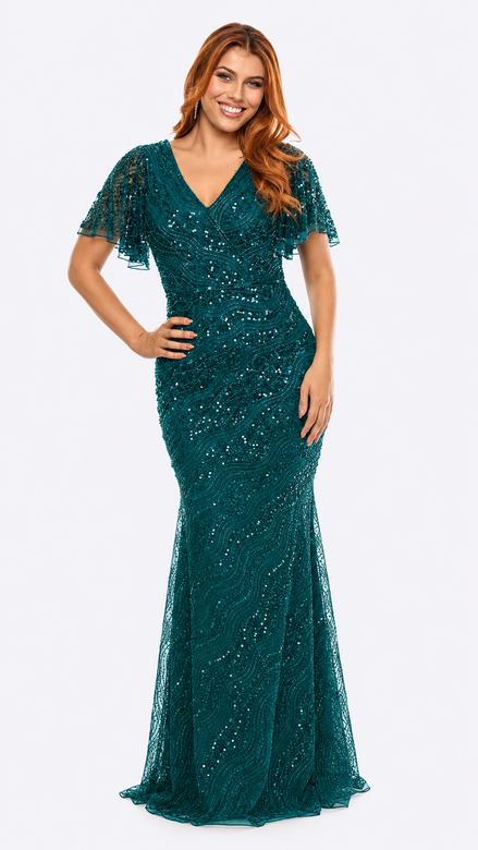Long Beaded Dress with Front Split 721