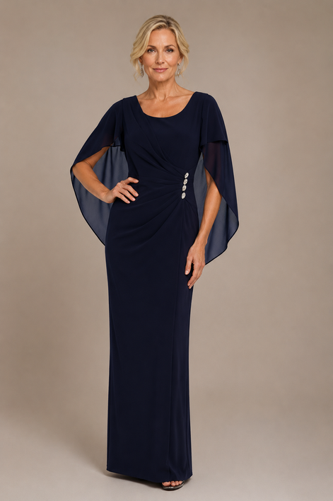 Elegant Cape Gown with Diamante Waist Detail 395