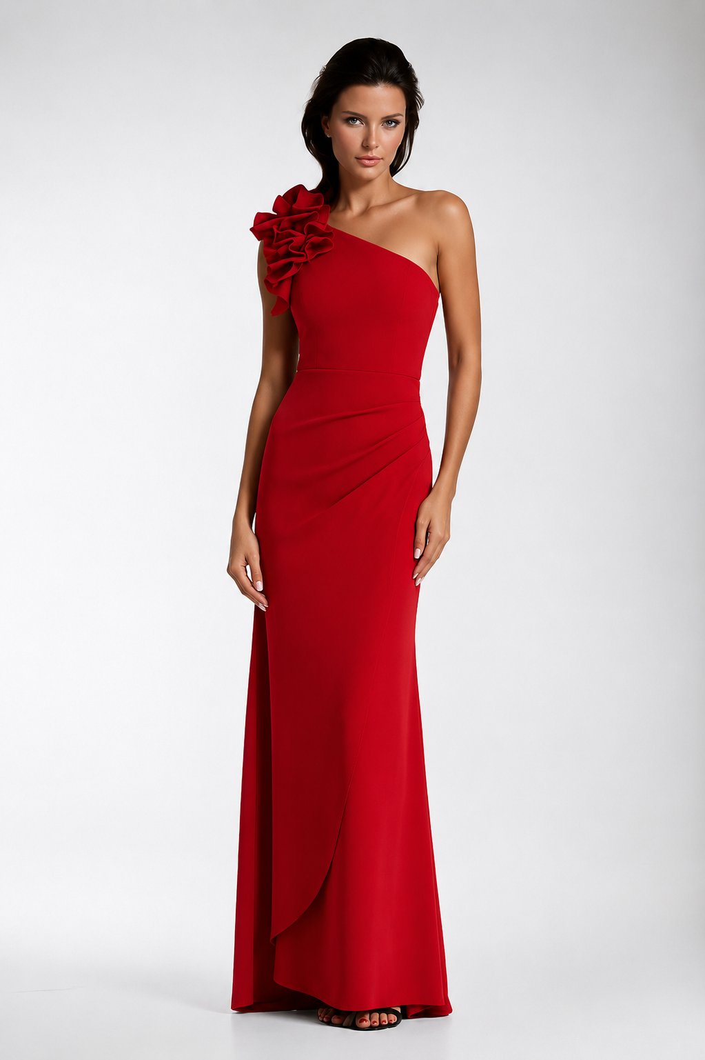 One Shoulder Long Stretch Crepe Gown 670