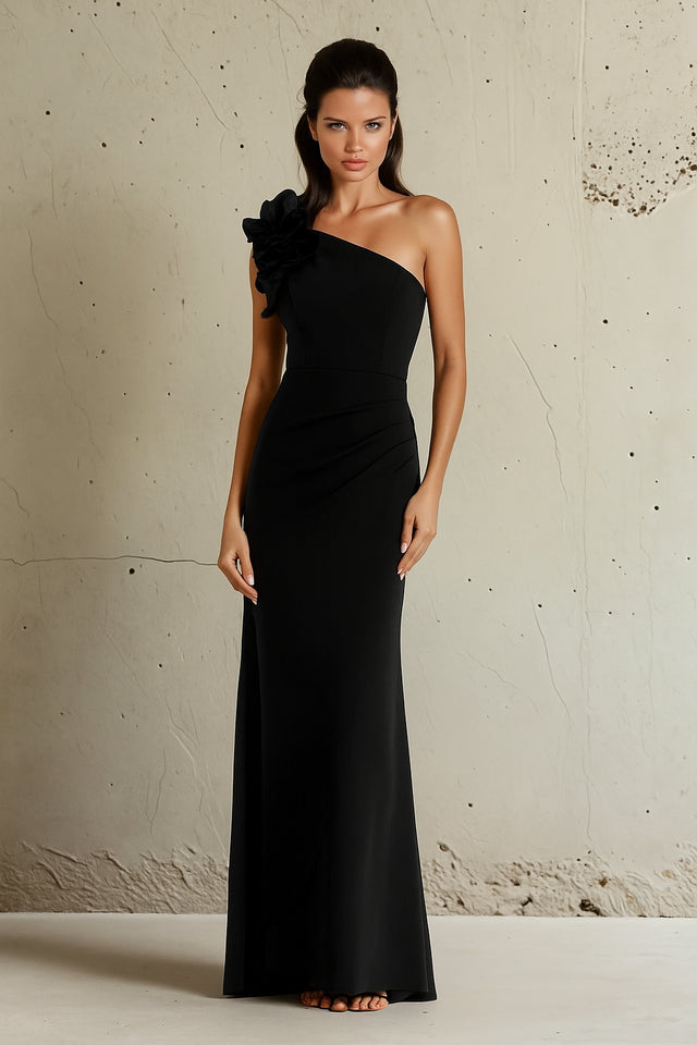 One Shoulder Long Stretch Crepe Gown 670