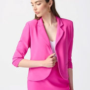 Open Blazer Collar Jacket with Ruched Sleeves 896