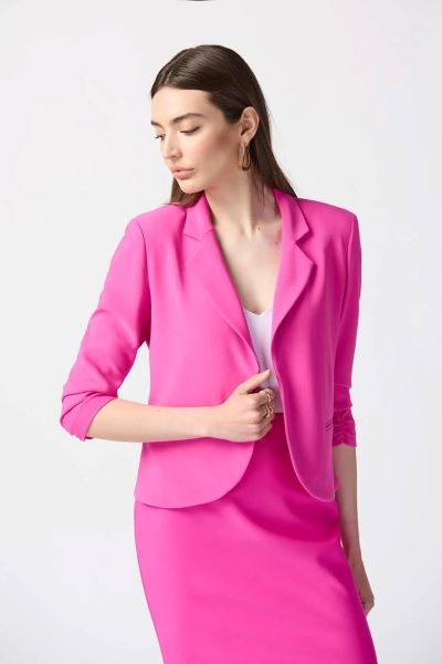 Open Blazer Collar Jacket with Ruched Sleeves
