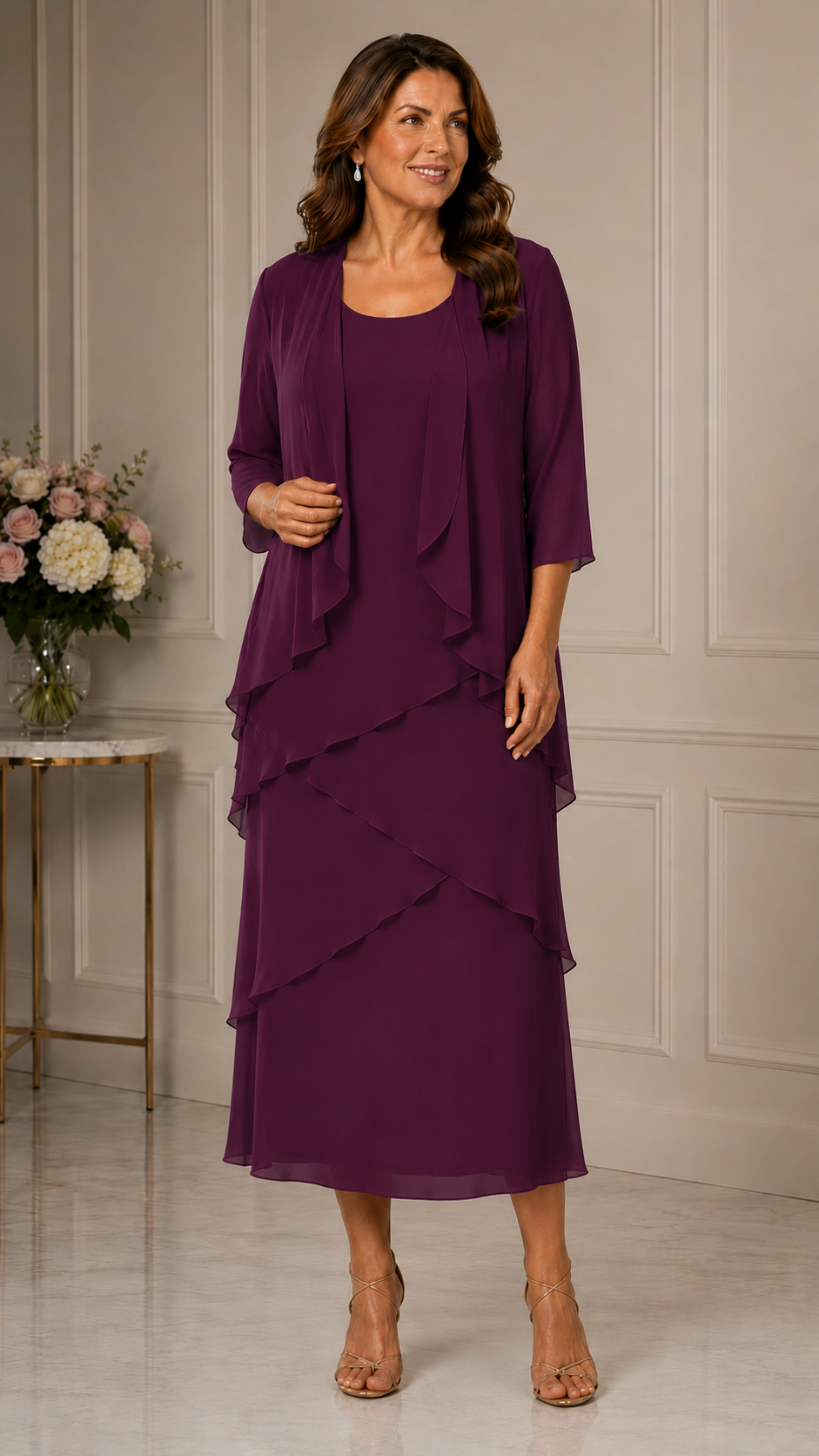 Chiffon Tier Layered Dress with Jacket 498