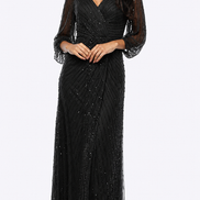 Long Sequin Wrap Dress with Peasant Sleeve - SALE 308