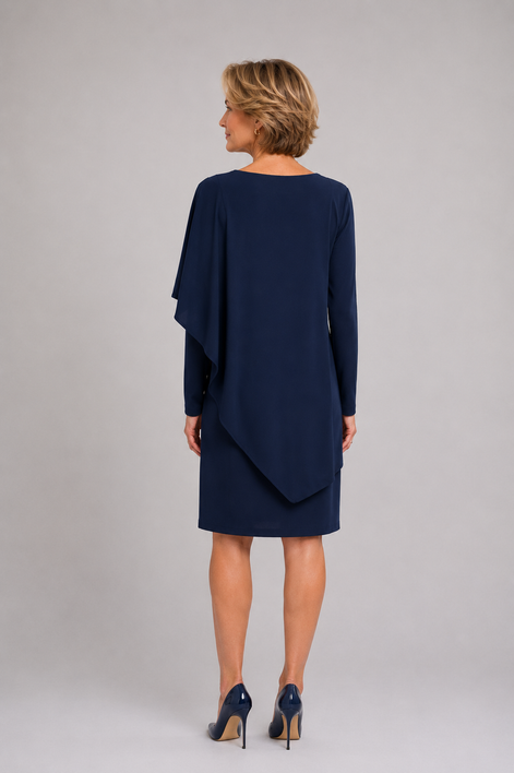 Knee-length Shift Dress With Draped V-neck 1546