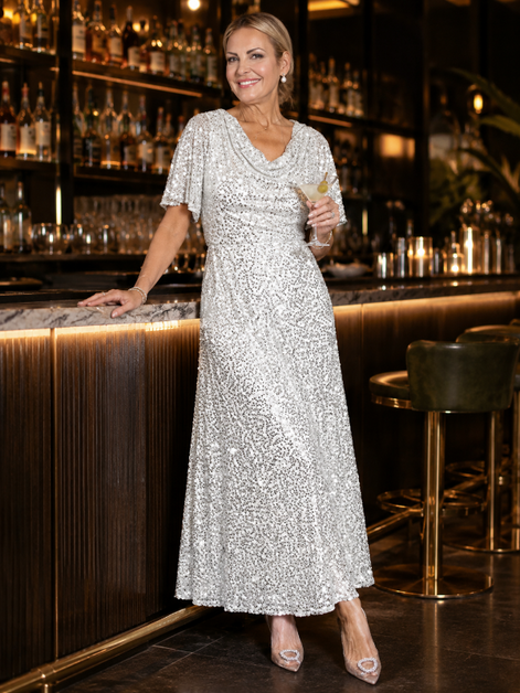 Sequined Midi Length Dress with Sleeves 800