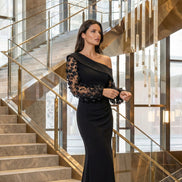 Long Sleeved Gown with Off Shoulder Neckline 809