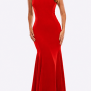 Long Stretch Crepe Dress with Diamante Neck Collar 722
